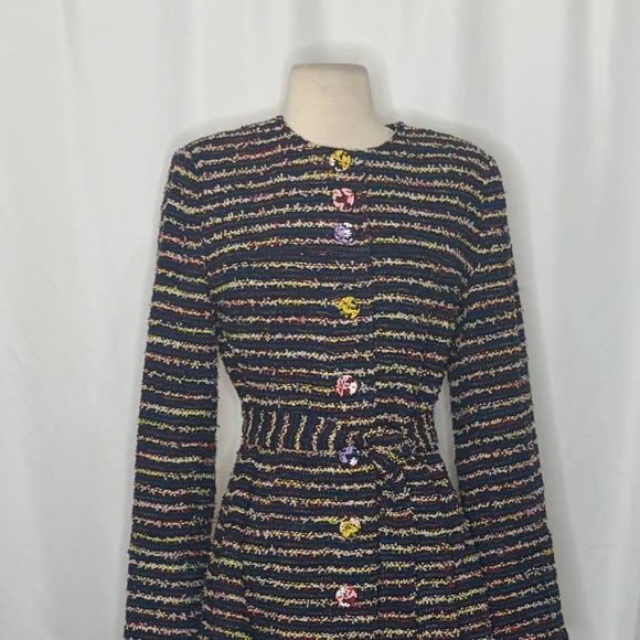 CABI Headline Topper Colorful Tweed Floral Belted Coat Preppy Style 5660 Size 2 - Picture 4 of 16